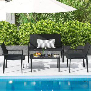 4 Pieces Patio Furniture Set with Heavy Duty Galvanized Metal Frame-Black view 6