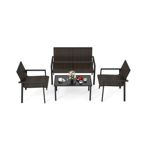 4 Pieces Patio Furniture Set with Heavy Duty Galvanized Metal Frame-Brown