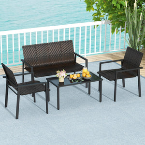 4 Pieces Patio Furniture Set with Heavy Duty Galvanized Metal Frame-Brown view 2