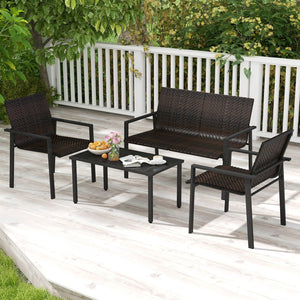 4 Pieces Patio Furniture Set with Heavy Duty Galvanized Metal Frame-Brown view 3