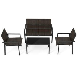 4 Pieces Patio Furniture Set with Heavy Duty Galvanized Metal Frame-Brown view 4