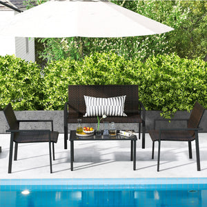 4 Pieces Patio Furniture Set with Heavy Duty Galvanized Metal Frame-Brown view 6