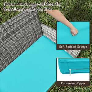 4 Pieces Patio Rattan Conversation Set with Tempered Glass Coffee Table-Turquoise view 7