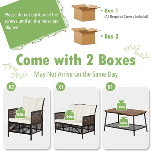 4 Pieces Patio Rattan Furniture Set with 2-Tier Coffee Table-White view 8
