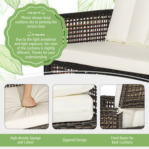 4 Pieces Patio Rattan Furniture Set with 2-Tier Coffee Table-White view 9
