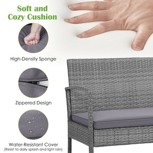 4 Pieces Rattan Patio Conversation Furniture Set with Acacia Wood Tabletop view 9