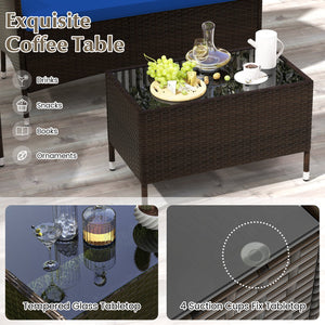 4 Pieces Rattan Sofa Set with Glass Table and Comfortable Wicker for Outdoor Patio-Navy view 7