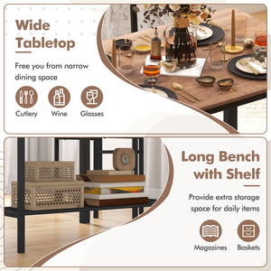 4 Pieces Rustic Dining Table Set with 2 Chairs and Bench-Brown view 6