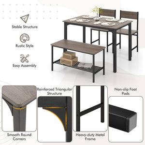 4 Pieces Rustic Dining Table Set with 2 Chairs and Bench-Gray view 5