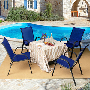 4 Pieces Stackable Patio Dining Chairs Set with Armrest-Navy view 3