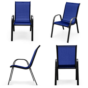 4 Pieces Stackable Patio Dining Chairs Set with Armrest-Navy view 4