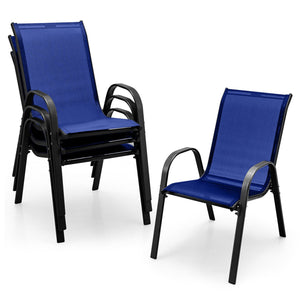 4 Pieces Stackable Patio Dining Chairs Set with Armrest-Navy view 6