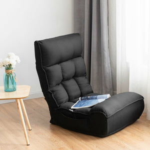 4-Position Adjustable Floor Chair Folding Lazy Sofa-Black view 3