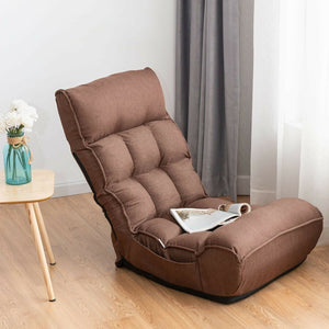 4-Position Adjustable Floor Chair Folding Lazy Sofa-Coffee view 2