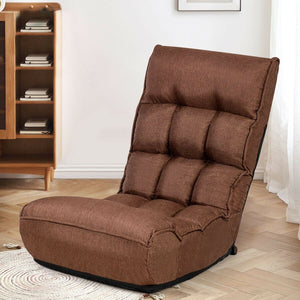 4-Position Adjustable Floor Chair Folding Lazy Sofa-Coffee view 3