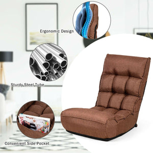 4-Position Adjustable Floor Chair Folding Lazy Sofa-Coffee view 9