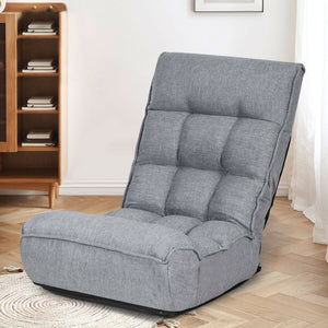 4-Position Adjustable Floor Chair Folding Lazy Sofa-Gray view 3