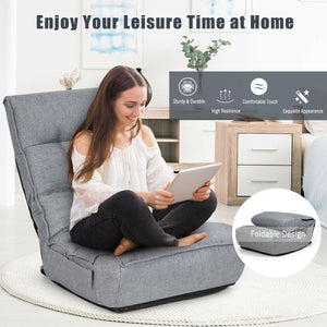 4-Position Adjustable Floor Chair Folding Lazy Sofa-Gray view 6