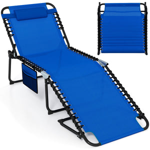 4 Position Folding Lounge Chaise with Adjustable Backrest and Footrest-Navy