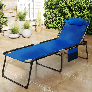 4 Position Folding Lounge Chaise with Adjustable Backrest and Footrest-Navy view 2