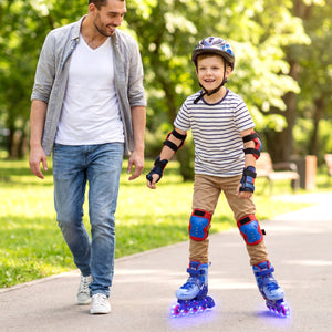 4-Size Adjustable Illuminating Kids Inline Skates with Light Up Wheels-Blue view 3