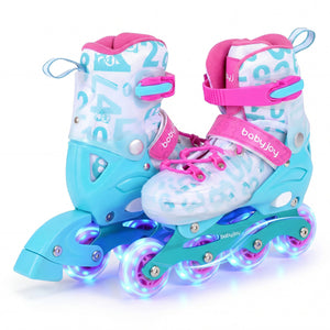 4-Size Adjustable Illuminating Kids Inline Skates with Light Up Wheels-Blue and Pink