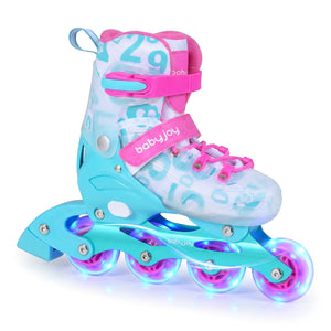 4-Size Adjustable Illuminating Kids Inline Skates with Light Up Wheels-Blue and Pink view 4