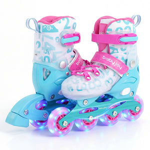 4-Size Adjustable Kids Inline Skates for Beginners Ages 5-7-Blue and Pink