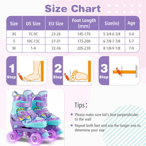 4 Sizes Adjustable Kids Roller Skates with Light-up Wheels and Safety Protection M Size-Purple view 4