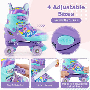 4 Sizes Adjustable Kids Roller Skates with Light-up Wheels and Safety Protection M Size-Purple view 6