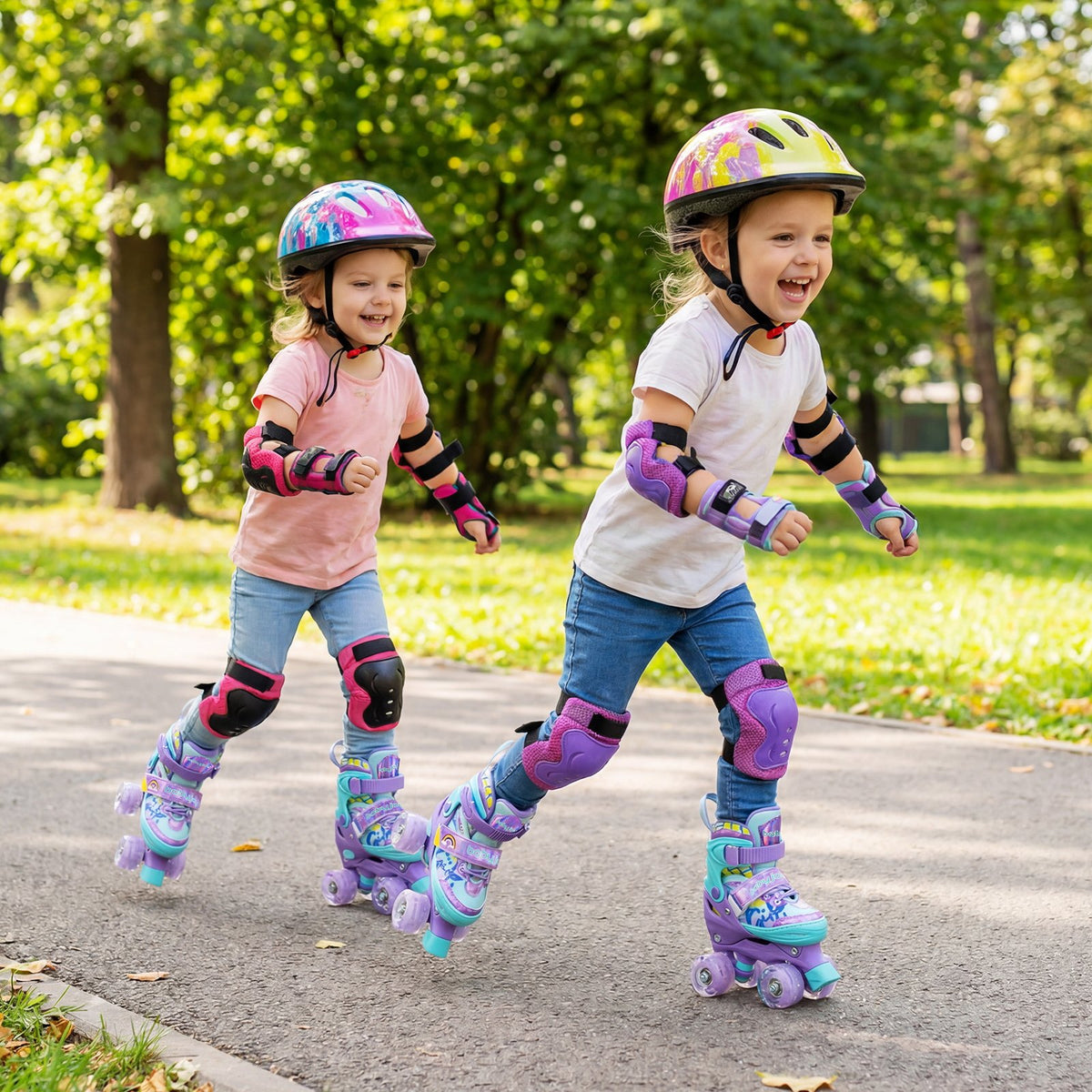 4 Sizes Adjustable, Kids Roller Skates with Light-up Wheels and Safety Protection-Purple view 2