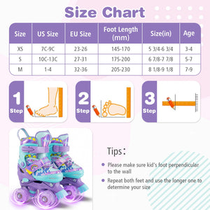 4 Sizes Adjustable, Kids Roller Skates with Light-up Wheels and Safety Protection-Purple view 4