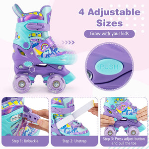 4 Sizes Adjustable, Kids Roller Skates with Light-up Wheels and Safety Protection-Purple view 6