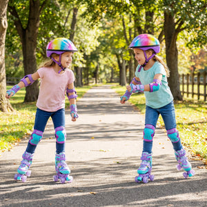 4 Sizes Adjustable Kids Roller Skates with Light-up Wheels and Safety Protection S Size-Purple view 3