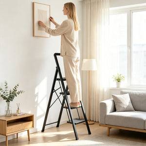 4 Step Black Folding Step Stool with Wide Anti-slip Pedals view 3