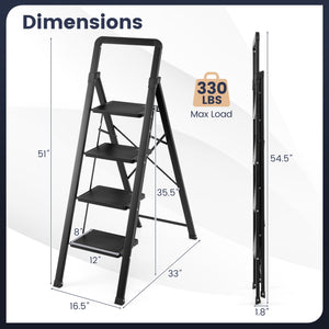 4 Step Black Folding Step Stool with Wide Anti-slip Pedals view 4