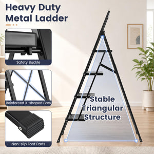 4 Step Black Folding Step Stool with Wide Anti-slip Pedals view 6