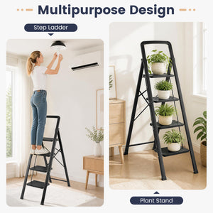 4 Step Black Folding Step Stool with Wide Anti-slip Pedals view 9