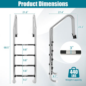 4-Step Inground Pool Ladder Stainless Steel Swimming Pool Ladder view 5