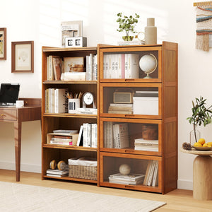 4-Tier Bamboo Bookcase with Doors for Study Room Living Room-Brown view 6