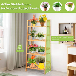 4-Tier Bamboo Plant Rack with Guardrails Stable and Space-Saving-Natural view 9