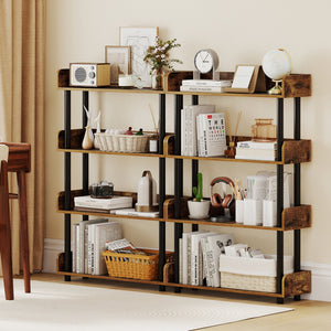 4-Tier Bookshelf Open Bookcase with Anti-Tipping Kit Industrial Storage Unit-Rustic Brown view 6