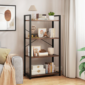 4-Tier Bookshelf with Heavy Duty Metal Frame Industrial Display Shelf-Rustic Brown view 2
