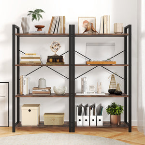 4-Tier Bookshelf with Heavy Duty Metal Frame Industrial Display Shelf-Rustic Brown view 6