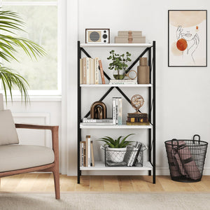 4-Tier Bookshelf with Heavy-Duty Metal Frame-White view 2
