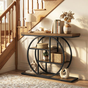 4-Tier Console Table 41 Inches Entryway Table with Storage Shelves-Brown view 2