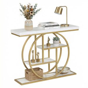 4-Tier Console Table 41 Inches Entryway Table with Storage Shelves-White view 4