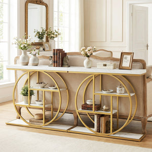 4-Tier Console Table 41 Inches Entryway Table with Storage Shelves-White view 6
