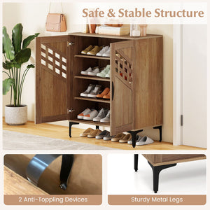4 Tier Farmhouse Shoe Storage Cabinet with Removable Shelves and Metal Legs-Walnut view 8
