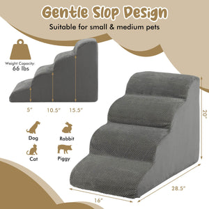 4-Tier Foam Non-Slip Dog Steps with Washable Zippered Cover-Gray view 5